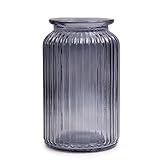 OFFIDIX Glasvase, moderner minimalistischer Stil, vertikale Streifen-Säule, Blumenvase für Büro, Zuhause, Party und Hochzeitsdekoration (Grau)