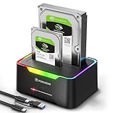 POSUGEAR Festplatten Docking Station, RGB USB 3.0 Festplattengehäuse für 2,5 und 3,5 Zoll SATA HDD/SSD, 2 x 20TB Dual Bay HDD Docking Station mit Offline Klonen Unterstützung werkzeugloser und UASP