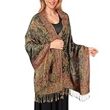 Pashmina Schal Damen, Elegant Weich Troddel Schultertuch Schal für Damen, Leicht Frauen Halstuch Stola mit Paisleymuster - Quaste Tuch Lang Damen