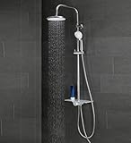 SCHÜTTE AQUASTAR Duschset Regendusche mit Ablage, Duschsystem mit 5-fach verstellbarer Handbrause, Duschsäule mit Duschkopf, Duschset in Chrom/Weiß