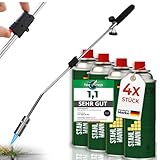 STAHLMANN®Unkrautvernichter inkl. Gaskartuschen - stabiler Unkrautbrenner mit Piezozündung stufenlos regulierbar – Unkrautentferner Gerät mit ergonomischen Griff (4 Kartuschen)