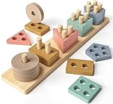 Steckspiel Montessori Spielzeug ab 1 2 3 Jahre Holz Formensortierspiel & Stapeln Spielzeug Motorikspielzeug Holzspielzeug Wooden Stacking toy Lernspielzeug Geschenk für Baby Mädchen Jungen