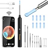 Ohrenschmalz Entferner Otoskop, VITCOCO WiFi Ohrenreiniger Kamera 5MP HD Ohr Kamera IP67 wasserdicht Ohrenspiegel 3.5mm Linse Ohr Endoskop mit 6 LEDs für iPhone, iPad und Android-Smartphones(Schwarz)