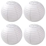 4er weiße Lampions Papier Laterne Ø 20cm 8' rund Ballform Lampenschirm,Bamboo Style Gerippter Lampenschirm Deko für Party Garten Hochzeit Dekoration