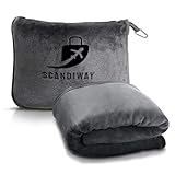 SCANDIWAY 2-in-1 Reisedecke & Kissen – Weich, leicht & waschbar mit Gurt (Grau)