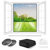 Fliegengitter Fenster ohne Bohren,DIY 130x150cm,2 Stück, Verdicktes Netz,Insektenschutz Fenster mit Klettband+Zuschneider+Presshilfe,Schwarz