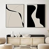 2er Poster Set Moderne Wandbilder Abstrakt Schwarz Weiß Bilder Leinwand Kunst Stilvolle Poster Wanddeko für Wohnzimmer Schlafzimmer,ohne Bilderrahmen (50x70cm)