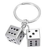 Ouligay Edelstahl Schlüsselanhänger Würfel Metall 3D Silber Schlüsselanhänger Geschenk Beste Freundin Silver Metal Dice Keychain Männer Frauen für Geldbörsen Handtaschen Rucksäcke Weihnachtsgeschenke