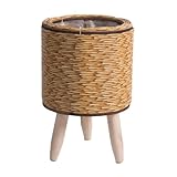 KIKAPA Vintage Rattan-Blumenregal, handgefertigt, mit Holzbeinen, Blumentopfständer, einfach zu bedienen, E