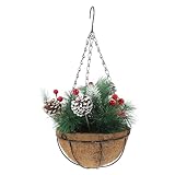 GALPADA Weihnachtlicher Blumenkorb Anhänger mit Künstlichen Pflanzen Detailreich Gestaltete Outdoor Deko Kompakte Realistisch Wirkender Festschmuck für Tür und Wand