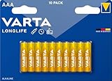 VARTA Batterien AAA, 10 Stück, Longlife, Alkaline, 1,5V, ideal für Fernbedienungen, Wecker, Radios, Made in Germany