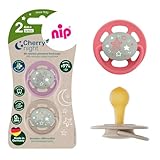 NIP Cherry Latex Schnuller Rund Leuchtend 4 Stück Set (2x2) Gr.2 (6 M +, Night leuchtend) Stillfreundlich, Größe 2, ab 6 Monate