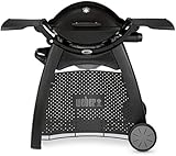 Weber Q2200 Gasgrill mit Rollwagen + Seitentischen, 54 x 39cm Grillfäche, portable, 1 Brenner, 2-geteilter porzellanemaillierter Guss-Grillrost, mit Deckelthermometer- Schwarz (54012579)