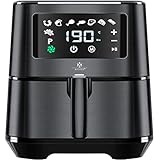 KESSER® XXL 5,5 Liter Heißluftfritteuse Edelstahl | inkl.Brotbackkorb | 1700W Friteuse Fritteuse Airfryer | Touch Display | 8 Programmen | ohne ÖL | ✓ Backofen ✓ Heißluft ✓ Grill | Fettfrei Schwarz