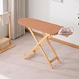 PA-DABAOO Holzbügelbretter, Faltbare Bügelstation, Bügelregal, Dreistufige Höhenanpassung, Mit Abnehmbarer Eisenruhe, Raumsparend,Braun
