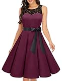 bbonlinedress 1950er Ärmellos Vintage Retro Spitzenkleid Rundhals Abendkleid Burgundy XL