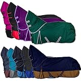 RL24 - Weidedecke Full Neck Basicline 600D Nylonfutter mit Füllung | Pferde Winterdecke | wasserdichte Outdoordecke mit Kreuzbegurtung | Pferdedecke in schwarz/rot | Größe 155 cm (300g/m²)