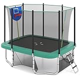 LIFEZEAL Rechteckiges Trampolin 317 x 255 cm, großes Outdoor-Trampolin mit rutschfester Leiter, Sicherheitsnetz, Basketballkorb, Fußballtor für Kinder und Erwachsene, Traglast 100/500 kg