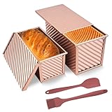 ROTKUSZ Toast Brot Backform Set, 4 Stück Brotbackform mit Deckel, Roségold Antihaft Brot Toastbrotform Aluminium Stahl 550G Teig Toast Form Backform Toast für Gebäck Laibe Kuchen(Roségold)