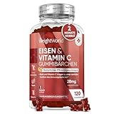 Eisen Vitamin C Gummibärchen - 38mg pro Portion - 120 Iron Gummies mit Pfirsichgeschmack - Immunsystem, Stoffwechsel (EFSA) - 28mg Eisen & 10mg Vitamin C - Alternative zu Eisentabletten - WeightWorld