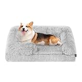 HMTOPE Orthopädisches Hundebett, Hundesofa, hohen Rand, Hundekissen, Hundekorb, Abnehmbar und waschbar, Mittelgroße Hunde, 91 x 68 x 20 cm, Hellgrau