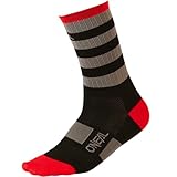 O'NEAL | Mountainbike Fahrrad Socken | Downhill Freeride | Schweißabsorbierend, gute Passform, hochwertige Materialien | MTB Performance Sock Stripe V.24 | Unisex | Schwarz Grau Rot | 39-42