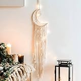 Koytoy Makramee Wandbehang Mond Traumfänger mit LED Licht Handgefertigt Gewebte Dreamcatcher Boho, Haus Dekoration Chic Home Decor Geschenke Apartment Raumdekoration für Eid Mubarak Ramadan