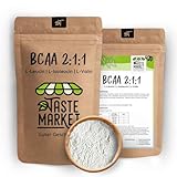 BCAA Pulver 2:1:1 Pure 100g aus pflanzlicher Fermentation, Aminosäure, Leucin, Isoleucin, Valin, super Löslichkeit, reines Pulver ohne Zusätze – vegan – Taste Market