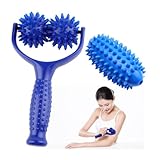 KOMUNJ Massageroller Mit Griff,Auswechselbare Massage Roller mit 3 Igelball Massageball,Massagegerät Fascia Ball,Igelball Fußmassage für Beine RüCken Arme Schultern Muskelschmerzen(Blau)