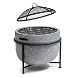 Blumfeldt Feuerschale, Tragbare Feuerstelle Outdoor, Feuerschalen für den Garten, Terrasse & Camping, Feuerschale mit Grillrost & Holzlagerfach, Sichere Stahlschale, Feuerstelle 52 x 46 x 52 cm
