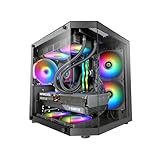 Mars Gaming MC-3TLITE, MicroATX Gaming-Gehäuse, Dreifaches Durchgehendes Gehärtetes Glas, 120mm FRGB-Lüfter Hinten, Doppelkammerstruktur, Kompakter Mini-Tower-PC mit Großem Innenraum, Schwarz