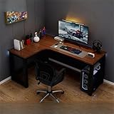 ZDFTGKM Modish L-förmiger Computertisch mit Kabelmanagement, Eck-Gaming-Desktop-Kombinationstisch, Nussbaum/Schwarz, linke Hand, 140 x 80 x 74,9 cm (L x B x H)