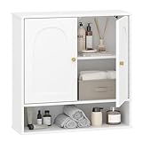 Hzuaneri Hangeschrank, Badezimmerschranke, Wandschrank für Toilette und über Waschbecken, mit 2 Türen, Offener Raum und Verstellbare Regale Medizinschrank, Weiß mit Holzmaserung BC40113X