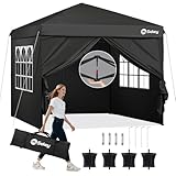 Sekey Premium Pop Up Pavillon 3x3 Wasserdicht Stabil, 3 x 3 m Pavillon mit Seitenwänden, Faltpavillon Partyzelt Faltbar für Camping Party, Höhe Verstellbar 250-270cm, Schwarz