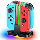 Switch Controller Ladestation, Joycon Ladestation mit 9 RGB Licht, 2.5St Ladegerät für 4 Nintendo Joy-Con, Nintendo OLED Joy Con Ladegerät, Switch-Zubehör