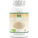 Bio Flohsamenschalen - 365 vegane Kapseln - 3000 mg je Tagesdosis - Premium: 100% Bio Flohsamen aus Indien, 99+% Reinheit, fein gemahlen - Laborgeprüft - Vegan - Nachhaltig angebaut - Ohne Zusätze