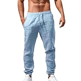 Qmfvqi Deals of The Day Leinenhose Lang Leicht Sommerhose Mittelalter Loose Fit Freizeithose Elastischer Leinenhose Herren Lang Sommerhose Leicht Freizeithose Sporthose Trainingshose Jogginghose