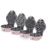 Wëasy KID400 4-in-1-Backmaschine, Donut-Maker für Muffins, Waffeln und Kuchen, benutzerfreundliches Backen, einfache Bedienung, Antihaftbeschichtung, 700W, Retro, Rosa