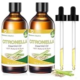 Citronella Öl 2x100 ml, Reines Citronella Ätherisches Öl für Aroma Diffuser, Zitronengrasöl Aromatherapie Duftöl für Duftlampen, DIY, Massage, Seife, Kerzenherstellung, Geschenke für Frauen