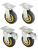 QWORK® 4 Stück 150mm schwerlastrollen - bis 250 kg pro rolle - stoßdämpfung lenkrollen für möbeltransporte und industrietransporte (2 lenkrollen + 2 bremsrollen)