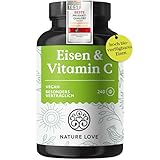 NATURE LOVE® Eisentabletten mit Vitamin C - 240 Stück - 20mg Eisen und 40mg Vitamin C pro Tablette - Hoch bioverfügbares Eisen-bisglycinat (Eisen-Chelat) - vegan, in Deutschland produziert