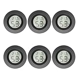 Gvolatee Thermometer Hygrometer Mini, Temperatur und Luftfeuchtigkeitsmesser Innen, Digital Zimmerthermometer, Rund Raumthermometer, Raumtemperatur Messgerät, Klein Humidity Sensor (6 Stück Schwarz)