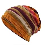Streifen Chemo Mützen Damen Sommer Beanie Kopftuch Super Weich Slouchy Turban Kopfbedeckungen Kop Wraps Beanie Mütze Kappe für Haarausfall, Krebs, Chemo 2024 (Orange, M)
