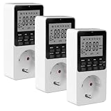 Digitale Zeitschaltuhr Steckdose, 3 Pack Elektrische Zeitschaltuhr Digitale Timer Steckdose mit 16 Timer-Programme, Countdown Zeitschalter, Wochenzeitschaltuhr für Aquarium, Poolpumpe, Terrarium