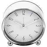 OHPHCALL Metall Ziffern Wecker Geräuschlos Großer Alarm Lauter Klang Kompakt Schlafzimmer Küchentisch Uhr ohne Batterie Weiß