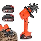 Akku Bodenhacke, 21V Gartenfräse Elektrisch mit 2 Akkus 3000mAh Gartenhacke Garten Geräte mit 4 Metallmesser 10cm Arbeitsbreite 10cm Arbeitstiefe 235 U/min Drehzahl