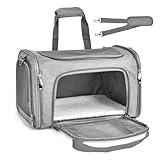 Weiche Tragetasche für Katzen und Hunde, Faltbarer Transporttasche für Katze mit atmungsaktivem Netz, Oxford Gewebe mit Schultergurt für Hund für kleine Katzen Hunde und Kaninchen (Grau)