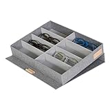 LOVE IT STORE IT Premium Brillenbox für 8 Brillen - Aus Leinen Stoff - Brillenaufbewahrung und Präsentation - Verstärkt mit Holz - Hellgrau - 32x25x5,5 cm