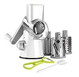 Wuciray Gemüseschneider Gemüsehobel Trommelreibe mit Kurbel 3 Trommelblättern Reibe für Gemüse Gemüsereibe Vegetable Chopper Mandoline Turbo Cut (white)