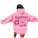 Pullover Damen Sommer Casual Sommerjacke Pullover Oversize Damen Hoody Elegant Kapuzenpullover Damepullover Sweatshirt Damen Mit Kapuze Freizeitshirt Pullover & Strickjacken Für Damen（1-Pink，S）